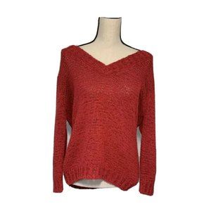 Tint Womens Pullover Sweater Red Long Sleeves V Neck Ribbed XL New